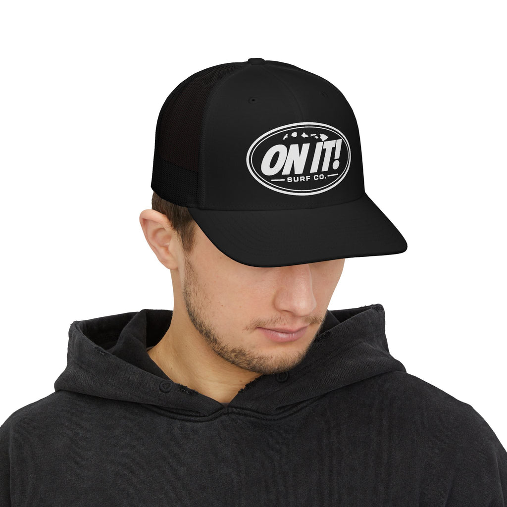 On It! White Oval logo- Snapback Trucker Cap