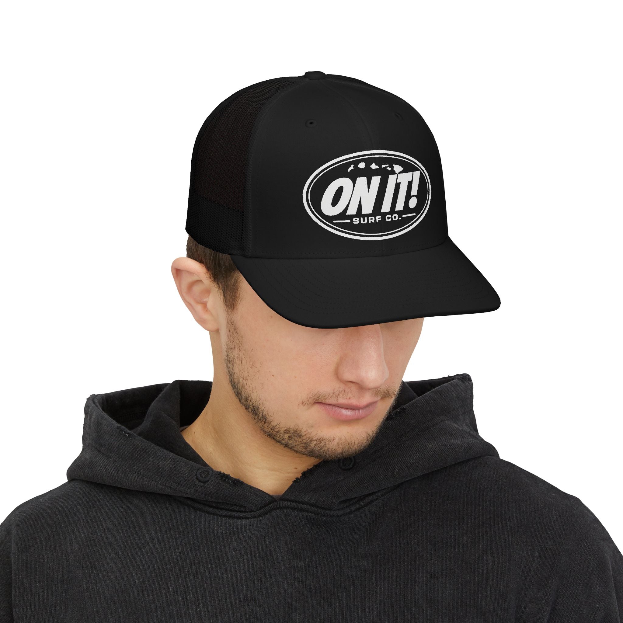 On It! White Oval logo- Snapback Trucker Cap