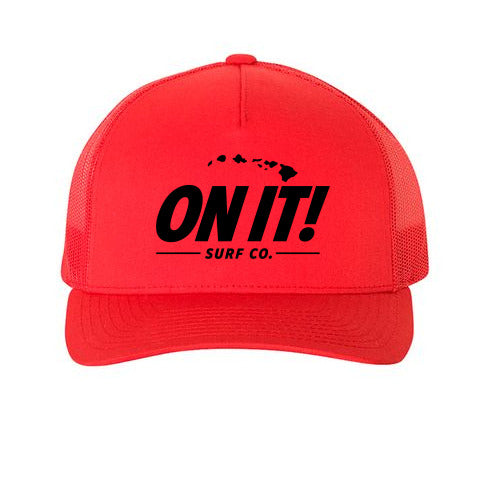 ON IT! RED TRUCKER BLACK OG LOGO
